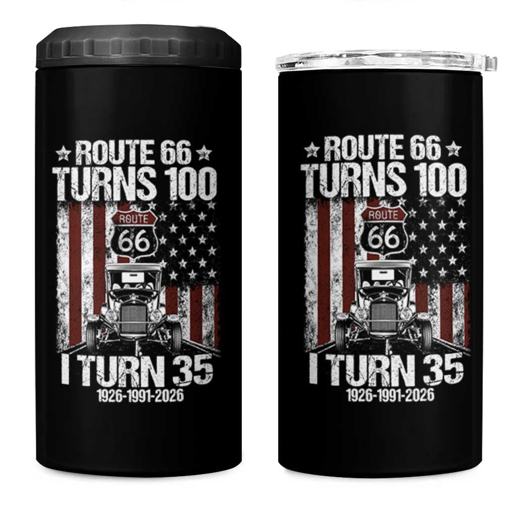 Route Highway 66 Turns 100 I Turn 35 4 in 1 Can Cooler Tumbler Vintage 1991 America Road Sign America Antique Car Lover 35th Birthday Gift
