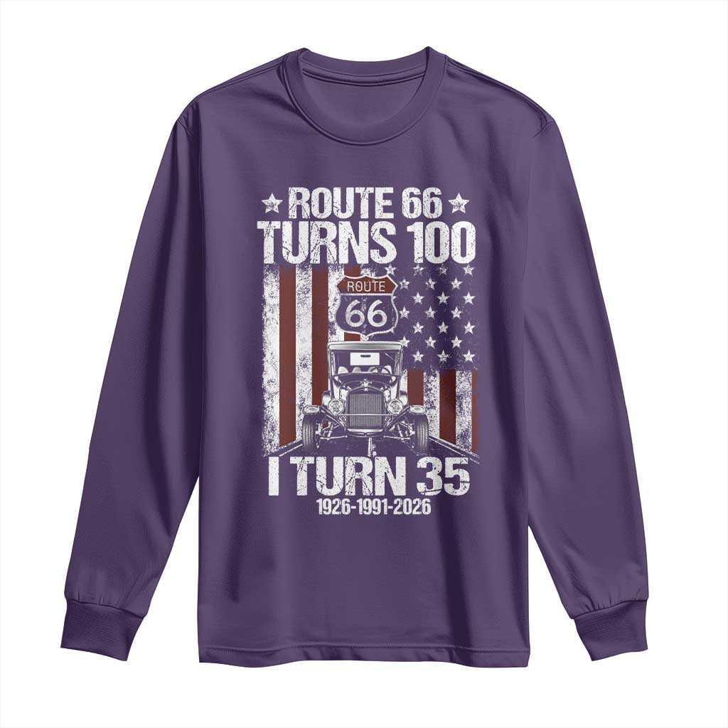 Route Highway 66 Turns 100 I Turn 35 Long Sleeve Shirt Vintage 1991 America Road Sign America Antique Car Lover 35th Birthday Gift