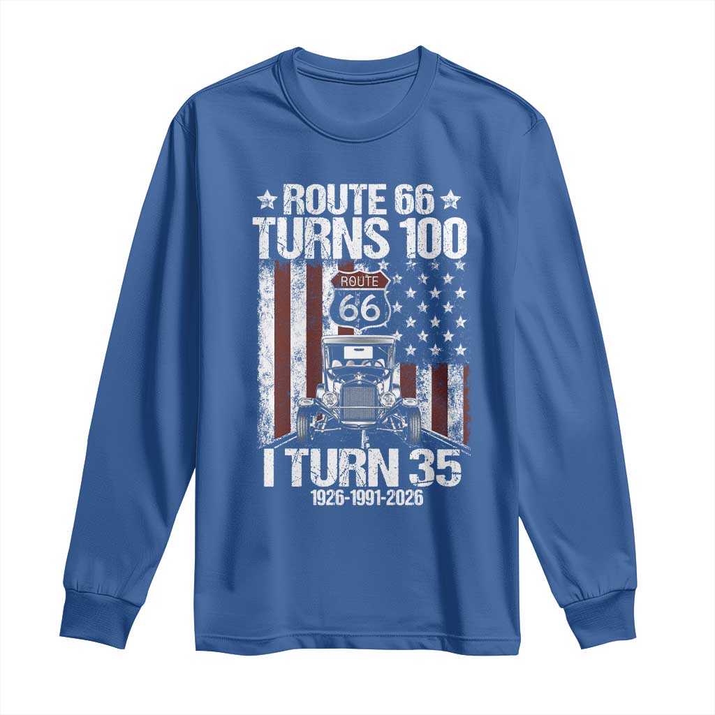 Route Highway 66 Turns 100 I Turn 35 Long Sleeve Shirt Vintage 1991 America Road Sign America Antique Car Lover 35th Birthday Gift