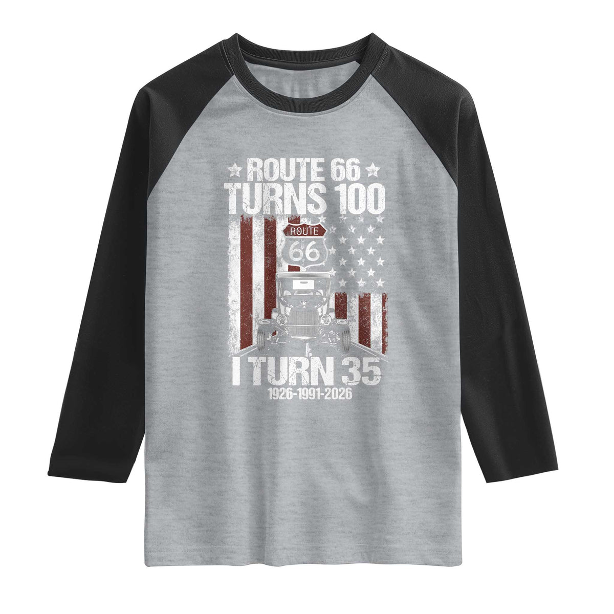 Route Highway 66 Turns 100 I Turn 35 Raglan Shirt Vintage 1991 America Road Sign America Antique Car Lover 35th Birthday Gift