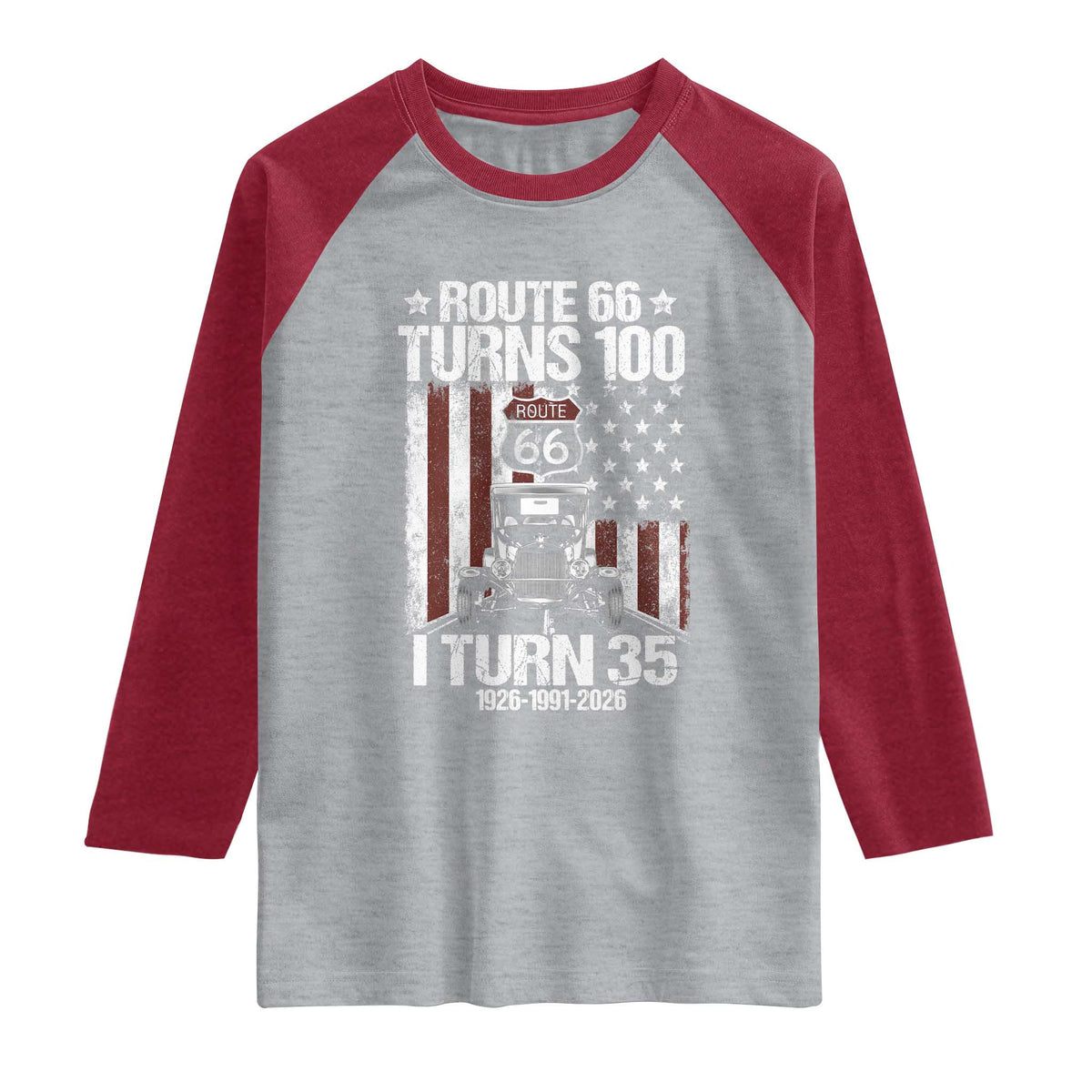 Route Highway 66 Turns 100 I Turn 35 Raglan Shirt Vintage 1991 America Road Sign America Antique Car Lover 35th Birthday Gift