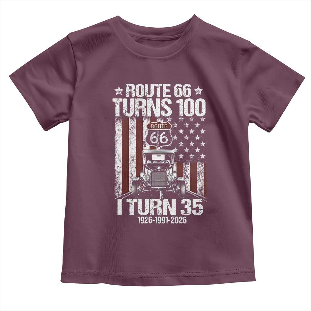 Route Highway 66 Turns 100 I Turn 35 Toddler T Shirt Vintage 1991 America Road Sign America Antique Car Lover 35th Birthday Gift