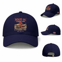 Route Highway 66 Turns 100 I Turn 80 Baseball Cap Vintage 1946 Road Sign 80th Birthday Muscle Car Lover Gift