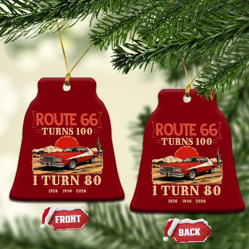 Route Highway 66 Turns 100 I Turn 80 Ceramic Ornament Vintage 1946 Road Sign 80th Birthday Muscle Car Lover Gift