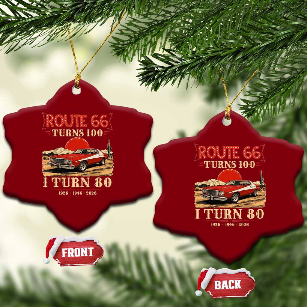 Route Highway 66 Turns 100 I Turn 80 Ceramic Ornament Vintage 1946 Road Sign 80th Birthday Muscle Car Lover Gift