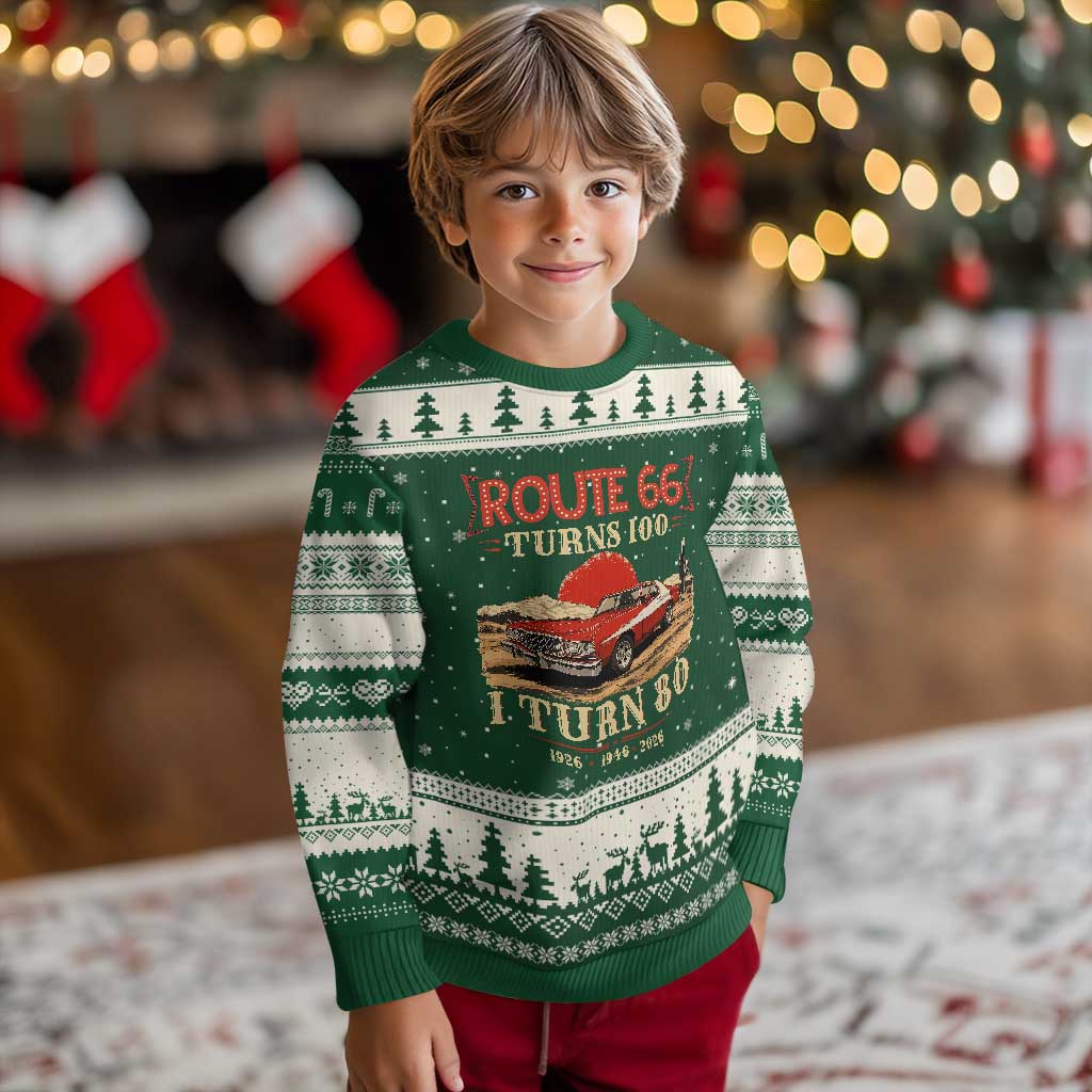 Route Highway 66 Turns 100 I Turn 80 Ugly Christmas Sweater Vintage 1946 Road Sign 80th Birthday Muscle Car Lover Gift