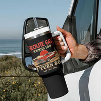 Route Highway 66 Turns 100 I Turn 80 Tumbler With Handle Vintage 1946 Road Sign 80th Birthday Muscle Car Lover Gift