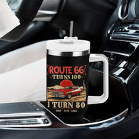 Route Highway 66 Turns 100 I Turn 80 Tumbler With Handle Vintage 1946 Road Sign 80th Birthday Muscle Car Lover Gift