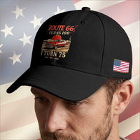 Route Highway 66 Turns 100 I Turn 75 Baseball Cap Vintage 1951 Road Sign 75th Birthday Muscle Car Lover Gift