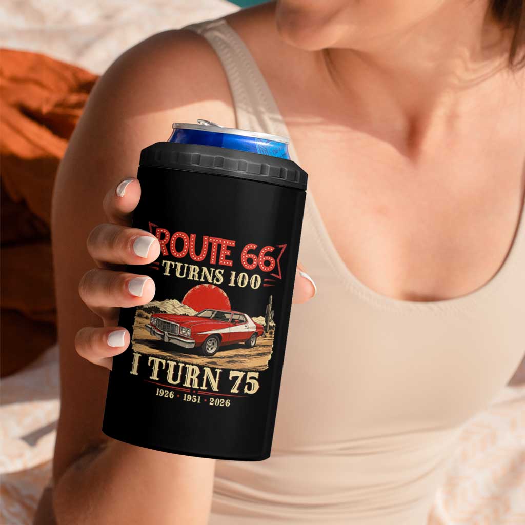 Route Highway 66 Turns 100 I Turn 75 4 in 1 Can Cooler Tumbler Vintage 1951 Road Sign 75th Birthday Muscle Car Lover Gift