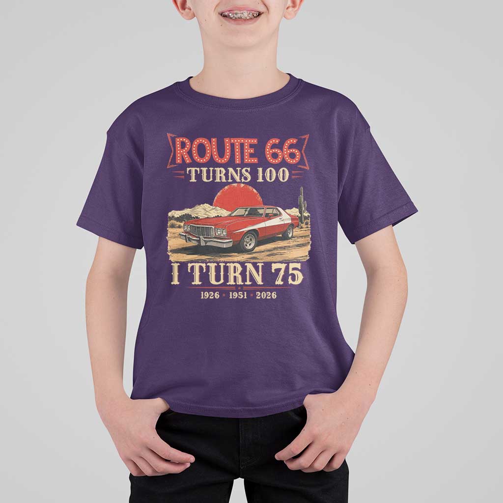 Route Highway 66 Turns 100 I Turn 75 T Shirt For Kid Vintage 1951 Road Sign 75th Birthday Muscle Car Lover Gift
