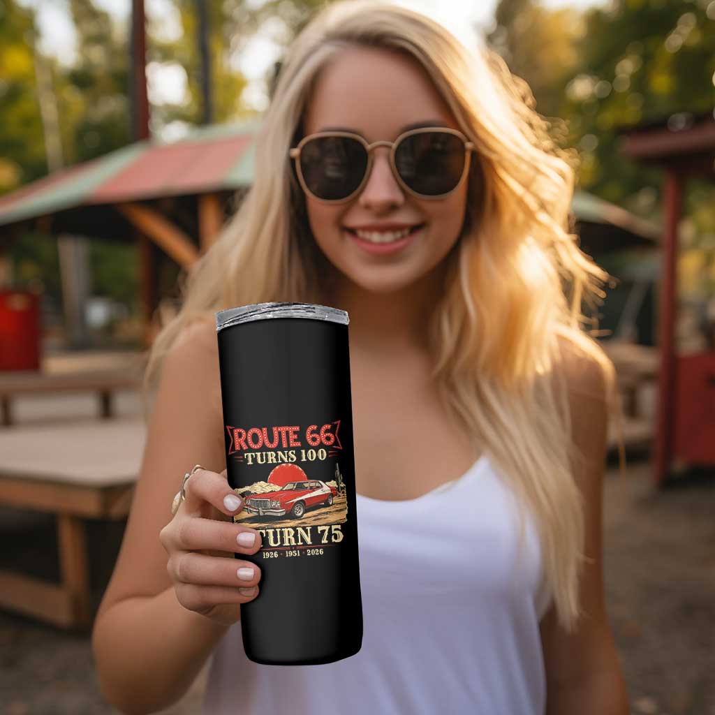 Route Highway 66 Turns 100 I Turn 75 Skinny Tumbler Vintage 1951 Road Sign 75th Birthday Muscle Car Lover Gift