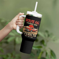 Route Highway 66 Turns 100 I Turn 75 Tumbler With Handle Vintage 1951 Road Sign 75th Birthday Muscle Car Lover Gift