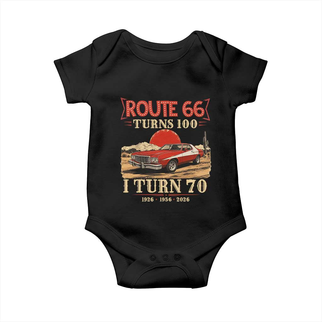Route Highway 66 Turns 100 I Turn 70 Baby Onesie Vintage 1956 Road Sign 70th Birthday Muscle Car Lover Gift