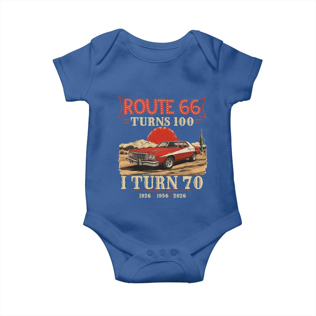 Route Highway 66 Turns 100 I Turn 70 Baby Onesie Vintage 1956 Road Sign 70th Birthday Muscle Car Lover Gift