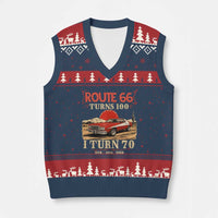 Route Highway 66 Turns 100 I Turn 70 V-Neck Knit Sweater Vest Vintage 1956 Road Sign 70th Birthday Muscle Car Lover Gift