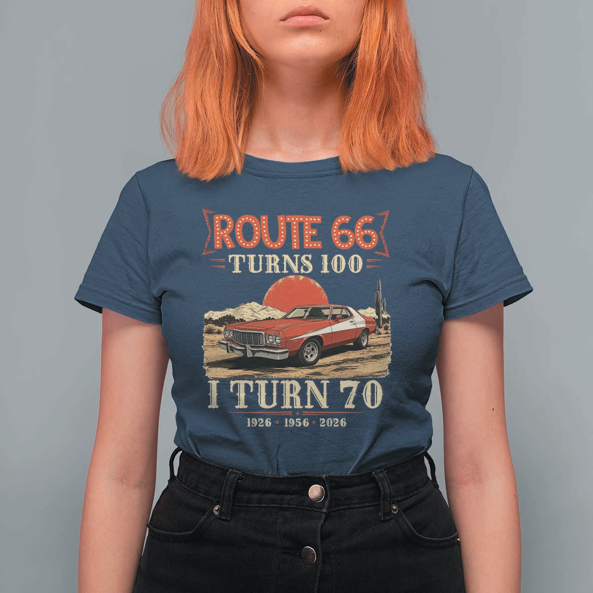 Route Highway 66 Turns 100 I Turn 70 T Shirt For Women Vintage 1956 Road Sign 70th Birthday Muscle Car Lover Gift