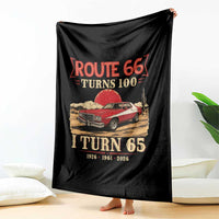Route Highway 66 Turns 100 I Turn 65 Throw Blanket Vintage 1961 Road Sign 65th Birthday Muscle Car Lover Gift
