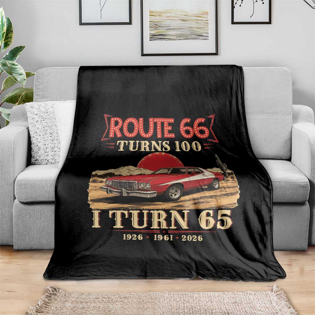 Route Highway 66 Turns 100 I Turn 65 Throw Blanket Vintage 1961 Road Sign 65th Birthday Muscle Car Lover Gift