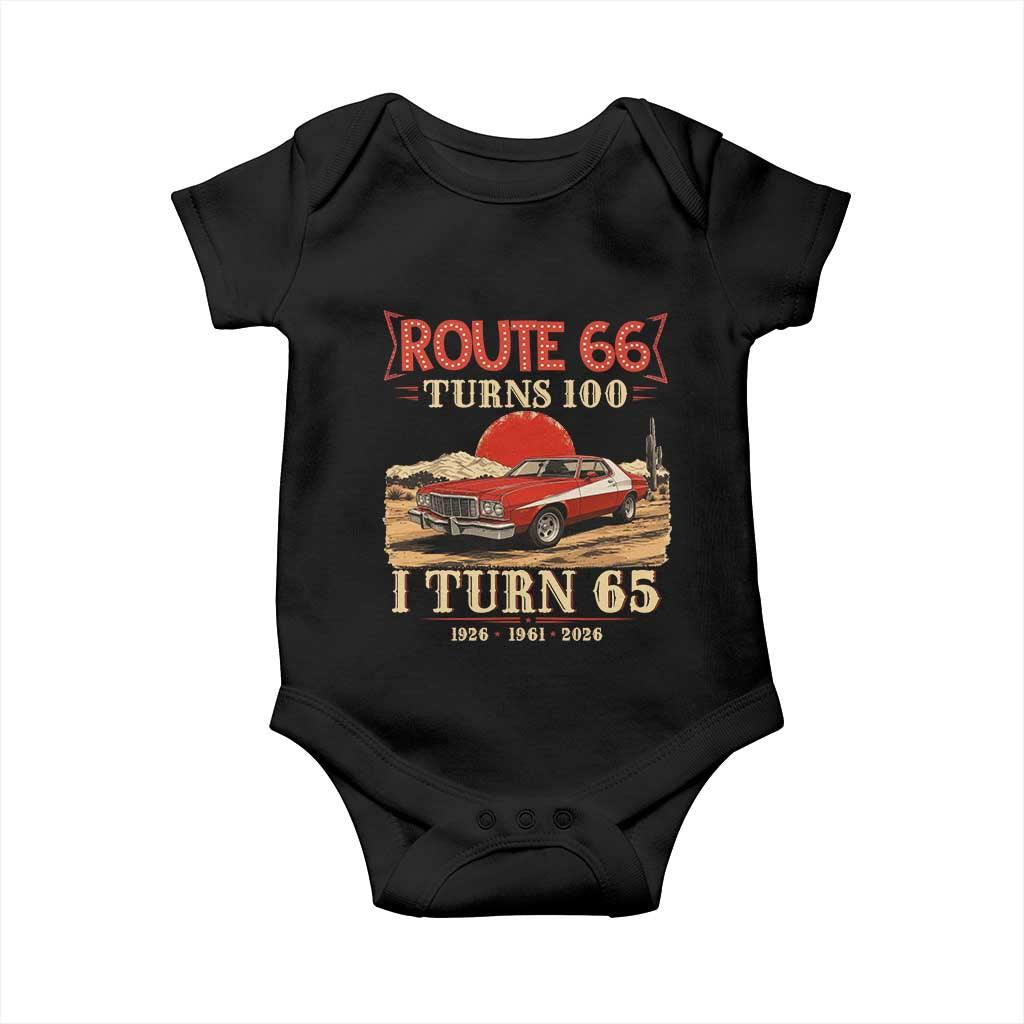 Route Highway 66 Turns 100 I Turn 65 Baby Onesie Vintage 1961 Road Sign 65th Birthday Muscle Car Lover Gift