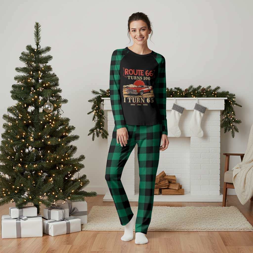 Route Highway 66 Turns 100 I Turn 65 Plaid Pajama Set Vintage 1961 Road Sign 65th Birthday Muscle Car Lover Gift
