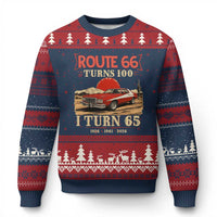 Route Highway 66 Turns 100 I Turn 65 Ugly Christmas Sweater Vintage 1961 Road Sign 65th Birthday Muscle Car Lover Gift