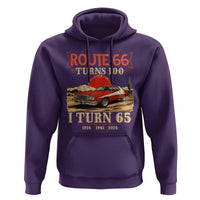 Route Highway 66 Turns 100 I Turn 65 Hoodie Vintage 1961 Road Sign 65th Birthday Muscle Car Lover Gift