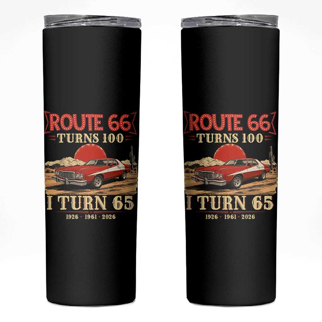 Route Highway 66 Turns 100 I Turn 65 Skinny Tumbler Vintage 1961 Road Sign 65th Birthday Muscle Car Lover Gift