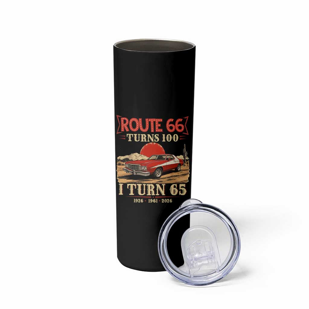 Route Highway 66 Turns 100 I Turn 65 Skinny Tumbler Vintage 1961 Road Sign 65th Birthday Muscle Car Lover Gift