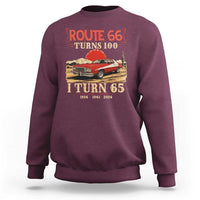 Route Highway 66 Turns 100 I Turn 65 Sweatshirt Vintage 1961 Road Sign 65th Birthday Muscle Car Lover Gift