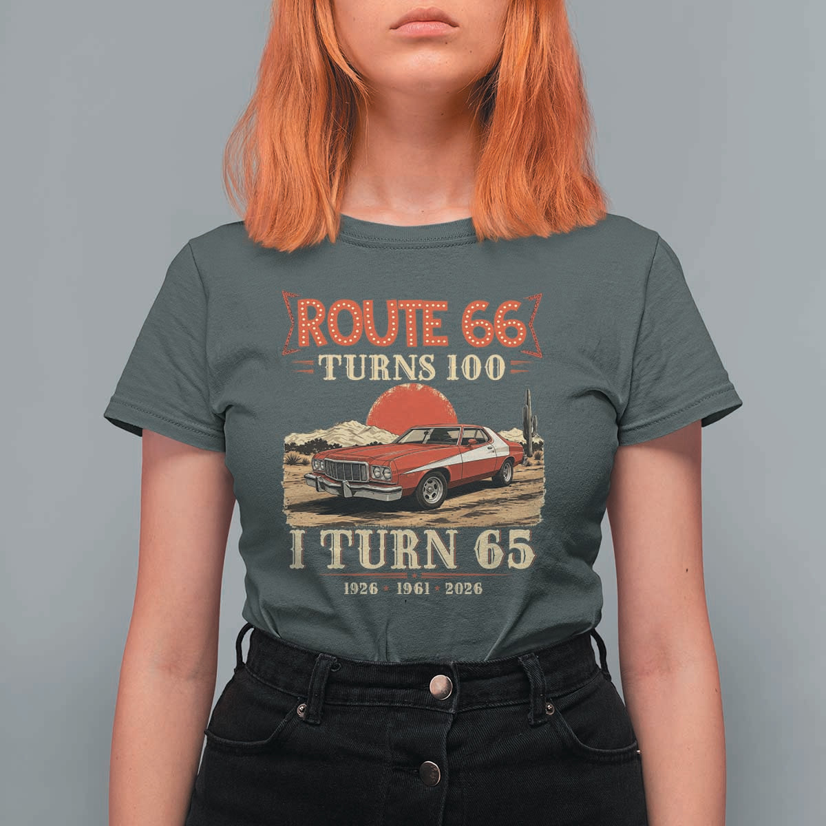 Route Highway 66 Turns 100 I Turn 65 T Shirt For Women Vintage 1961 Road Sign 65th Birthday Muscle Car Lover Gift