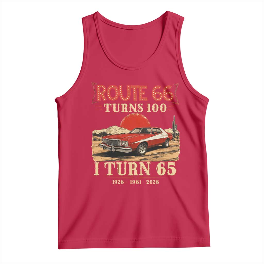 Route Highway 66 Turns 100 I Turn 65 Tank Top Vintage 1961 Road Sign 65th Birthday Muscle Car Lover Gift