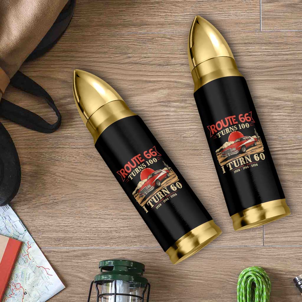 Route Highway 66 Turns 100 I Turn 60 Bullet Tumbler Vintage 1966 Road Sign 60th Birthday Muscle Car Lover Gift