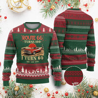 Route Highway 66 Turns 100 I Turn 60 Ugly Christmas Sweater Vintage 1966 Road Sign 60th Birthday Muscle Car Lover Gift