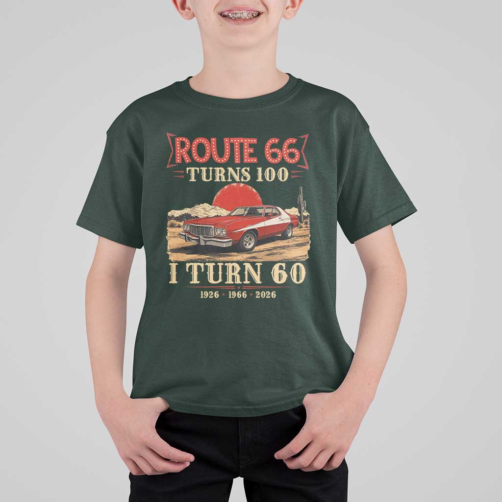 Route Highway 66 Turns 100 I Turn 60 T Shirt For Kid Vintage 1966 Road Sign 60th Birthday Muscle Car Lover Gift
