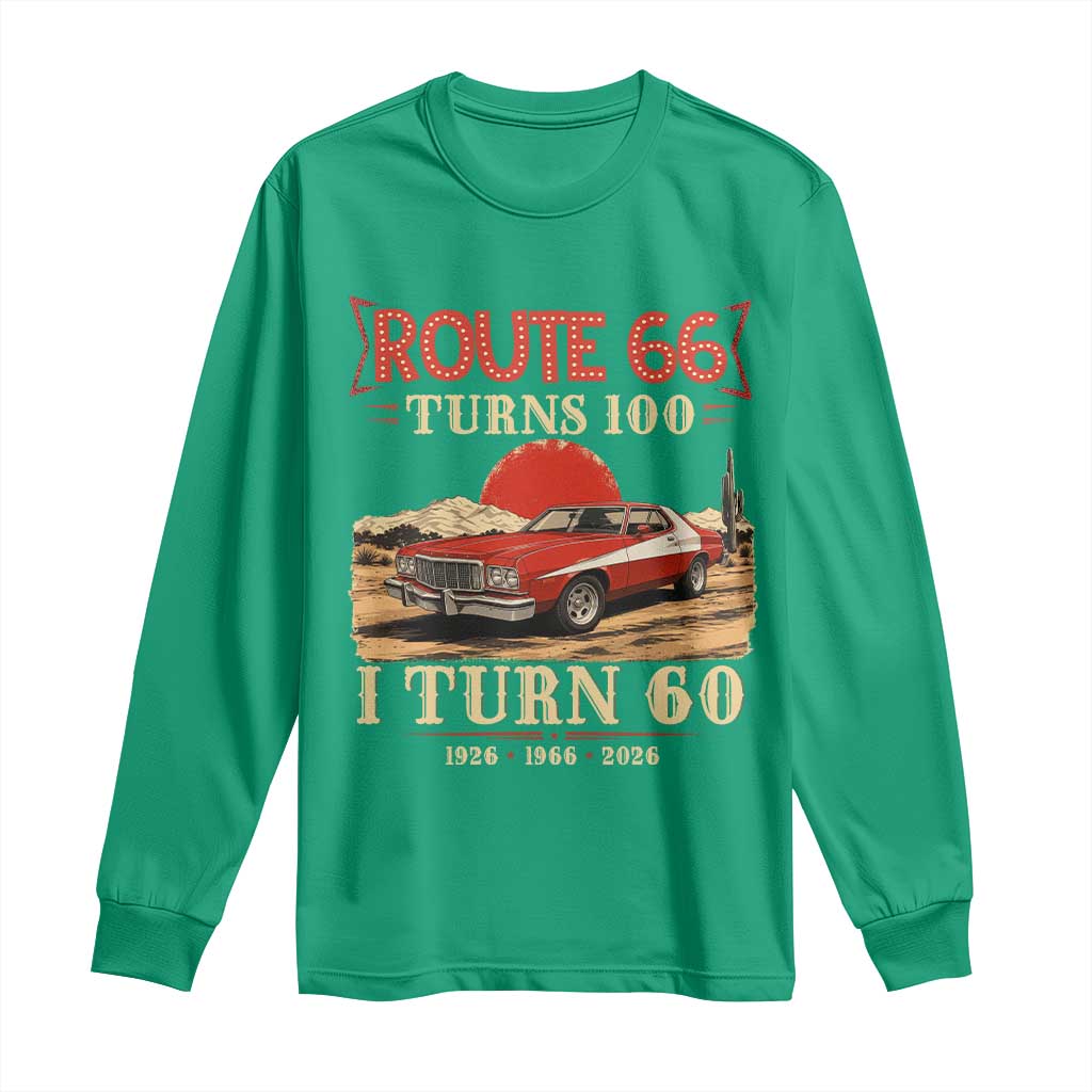 Route Highway 66 Turns 100 I Turn 60 Long Sleeve Shirt Vintage 1966 Road Sign 60th Birthday Muscle Car Lover Gift
