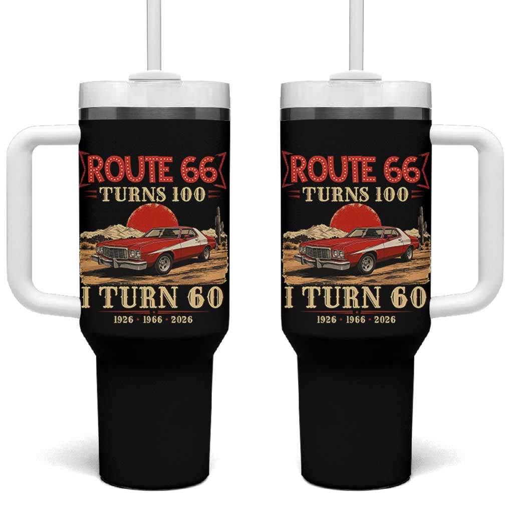 Route Highway 66 Turns 100 I Turn 60 Tumbler With Handle Vintage 1966 Road Sign 60th Birthday Muscle Car Lover Gift