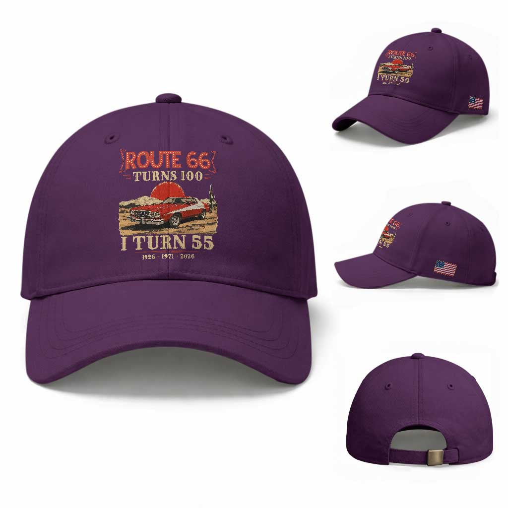 Route Highway 66 Turns 100 I Turn 55 Baseball Cap Vintage 1971 Road Sign 55th Birthday Muscle Car Lover Gift