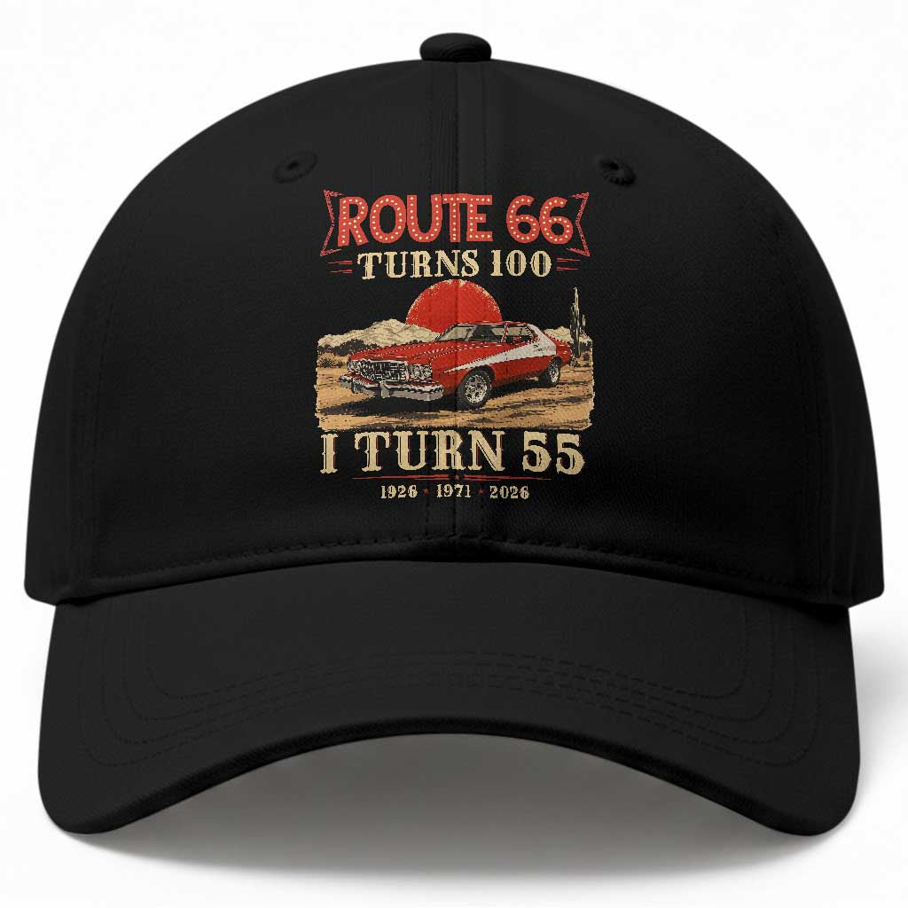 Route Highway 66 Turns 100 I Turn 55 Baseball Cap Vintage 1971 Road Sign 55th Birthday Muscle Car Lover Gift
