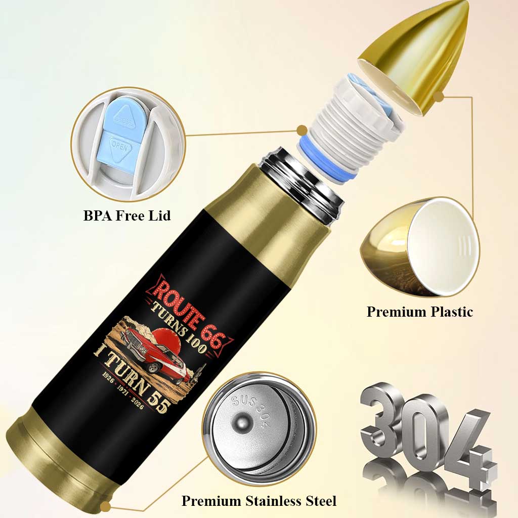Route Highway 66 Turns 100 I Turn 55 Bullet Tumbler Vintage 1971 Road Sign 55th Birthday Muscle Car Lover Gift