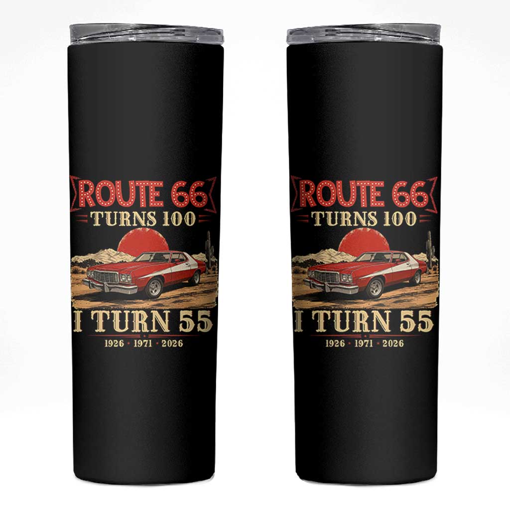 Route Highway 66 Turns 100 I Turn 55 Skinny Tumbler Vintage 1971 Road Sign 55th Birthday Muscle Car Lover Gift