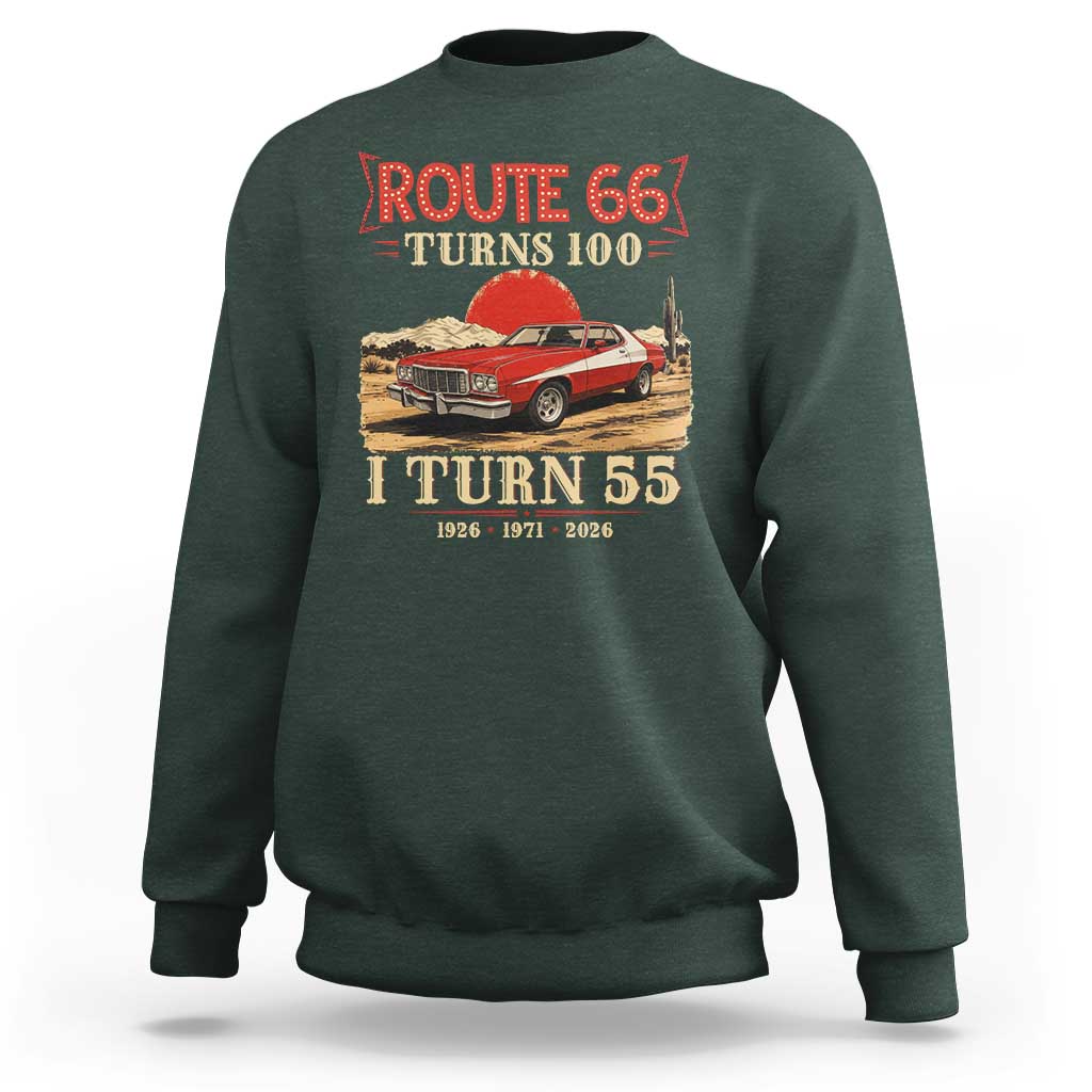 Route Highway 66 Turns 100 I Turn 55 Sweatshirt Vintage 1971 Road Sign 55th Birthday Muscle Car Lover Gift