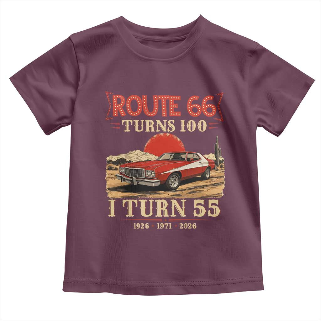 Route Highway 66 Turns 100 I Turn 55 Toddler T Shirt Vintage 1971 Road Sign 55th Birthday Muscle Car Lover Gift