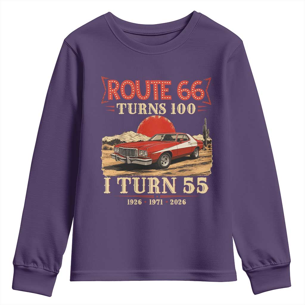 Route Highway 66 Turns 100 I Turn 55 Youth Sweatshirt Vintage 1971 Road Sign 55th Birthday Muscle Car Lover Gift