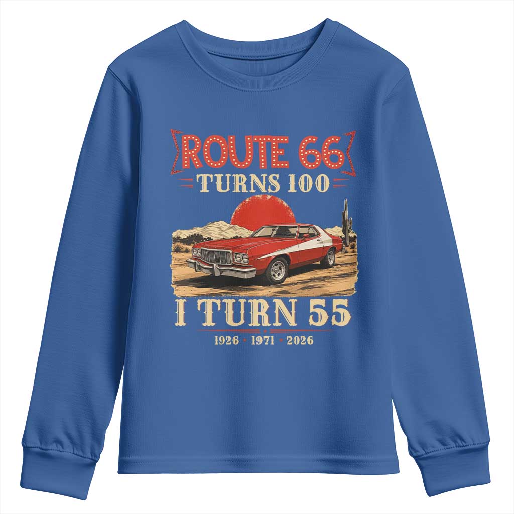 Route Highway 66 Turns 100 I Turn 55 Youth Sweatshirt Vintage 1971 Road Sign 55th Birthday Muscle Car Lover Gift