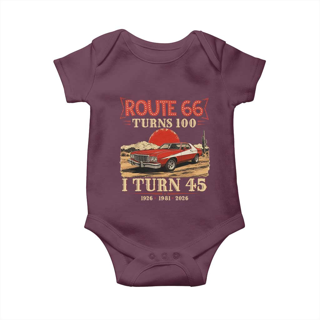 Route Highway 66 Turns 100 I Turn 45 Baby Onesie Vintage 1981 Road Sign 45th Birthday Muscle Car Lover Gift