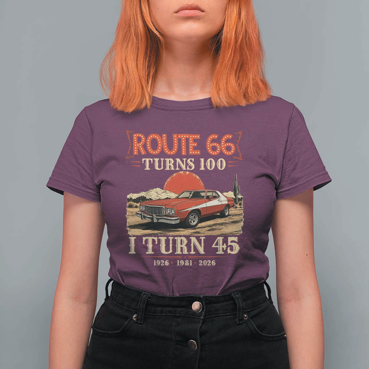 Route Highway 66 Turns 100 I Turn 45 T Shirt For Women Vintage 1981 Road Sign 45th Birthday Muscle Car Lover Gift