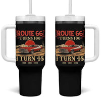 Route Highway 66 Turns 100 I Turn 45 Tumbler With Handle Vintage 1981 Road Sign 45th Birthday Muscle Car Lover Gift