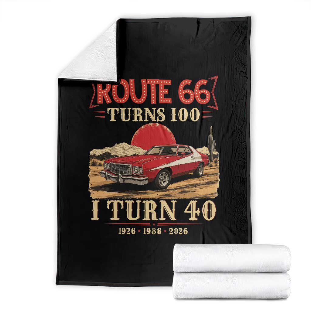 Route Highway 66 Turns 100 I Turn 40 Throw Blanket Vintage 1986 Road Sign 40th Birthday Muscle Car Lover Gift