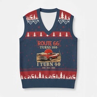 Route Highway 66 Turns 100 I Turn 40 V-Neck Knit Sweater Vest Vintage 1986 Road Sign 40th Birthday Muscle Car Lover Gift